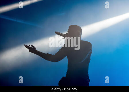 BARCELONA - 31. Mai: Vince Heftklammern (rap Band) führen Sie im Konzert an Primavera Sound Festival am 31. Mai in Barcelona, Spanien 2018. Stockfoto