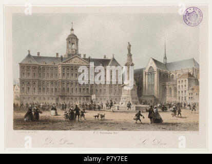 Deutsch: Beschreibung De Dam, Le Dam gezien in Richting westelijke naar Het Koninklijk Paleis, De Nieuwe Kerk en Naatje van de Dam. Dsub Dam Ca. 6-10 Techniek: Litho. Documenttype prent Vervaardiger Bührmann, F.C. Hilverdink, Johannes J. A. (1813-1902) Mieling, C.W. Collectie Collectie Stadsarchief Amsterdam: tekeningen en prenten Datering 1860 Ca. Geografische naam damm damm Gebouw Paleis op de Dam Inventarissen Http://archief.amsterdam/archief/10097/010097002418 Afbeeldingsbestand 010097002418. Um 1860 193 Hilverdink, Johannes J. A. (1813-1902), Afb 010097002418 Stockfoto