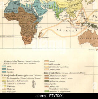 Englisch: Detail aus Ethnographische Karte von Afrika, Arabien, dem Indischen Subkontinent und Südostasien, von Meyers Blitz-Lexikon (1932). 1932 266 Meyers-L2 Stockfoto