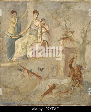 Römischen Fresko und Omphale Heracle. 1-79 AD. Dritten pompejanischen Stil. Pompeji. Nationalen Archäologischen Museum. Neapel. Italien. Stockfoto