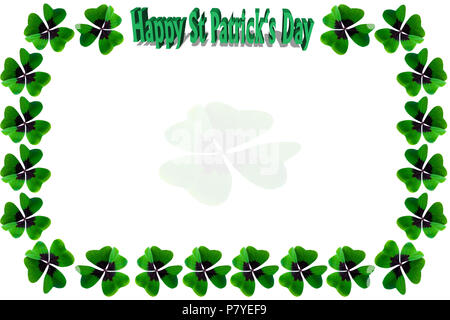 St. Patrick's Day Postkarte/Herzlichen Glückwunsch Karte mit Rahmen Shamrock Shamrock Wasserzeichen und Schlagzeile 'Happy St Patrick's Day' Stockfoto