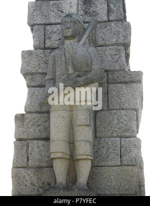 Denkmal für die galicische Piper, 1965. Der spanische Bildhauer Antonio Failde. Detail. Monte de Santa Cruz. Ribadeo. Provinz Lugo. Galizien. Spanien. Stockfoto