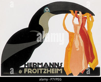 English: Plakat der Firma Hermanns & Froitzheim, Herren- und Damenbekleidung. Das jüdische Kaufhaus Hermanns & Froitzheim hatte neben dem Hauptstandort in Frankfurt/Main auch Filialen in Bonn (Markt 27), Hamburg (Neuer Wall 52), Wuppertal, Berlin und Köln (hohestraße 65). 1938 wurde die Firma zwangsweise arisiert. Englisch: Plakat der Firma Hermanns & Froitzheim. 1910 231 Klinger-Hermanns&amp; Froitzheim 1910 Stockfoto