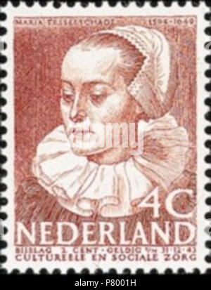 Englisch: Maria Tesselschade Roemers Visscher, 1938 niederländischer Briefmarke von Engelien Reitsma-Valen ça. 1938 259 Maria-Tesselschade - Roemers-Visscher - Zomerzegel -1938-307 Stockfoto