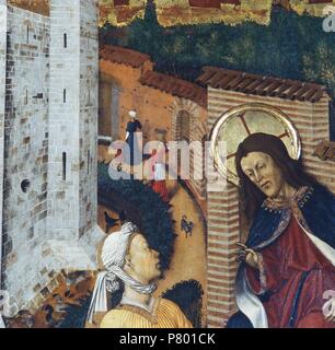 Retablo de la Transfiguración, 1445-1452. Las mejores de Jesús y la Samaritana. Pintura al Tempel sobre Tabla. Catedral de Barcelona. Stockfoto