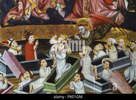 Retablo del Salvador, primer Quarto de s. Xv. Las mejores de la resurreción de los Muertos. Ein Atribuido Jaume Ferrer I. Pintura al Tempel sobre Tabla. Museu Diocesà de Lleida. Stockfoto