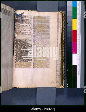 . Eröffnung der Auslegung des Hebräischen Namen.. In de Ricci, Seymour, Volkszählung Handschriften des Mittelalters und der Renaissance in den Vereinigten Staaten und Kanada aufgeführt. New York. New York: H.W. Wilson, 1935; und Ergänzen, New York, N.Y.: Bibliographische Gesellschaft von Amerika, 1962. Ownership: gehörte zu W.A. McV. Von R.L. Stuart Sammlung (Nr. 3), vermachte 1892. 53 Zeilen in zwei Spalten, in Bleistift regiert, prickings sichtbar, Trace von quire Signatur w. 134 abwechselnd rot und blau Initialen mit entgegengesetzter Farben penwork bis in Grenzen; Kapitel Nummern und Namen von Büchern in Rot und Blau; Rot als daubs Stockfoto