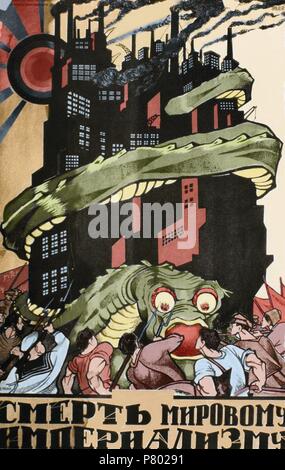 Russland. Kommunismus. Sowjetische Propaganda-Plakat. Weltimperialismus Tod. Farbige. Stockfoto
