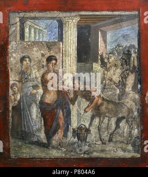Römische Freske Wandmalerei des Peirithoos mit Hippodamia bei einer