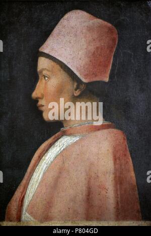 Francesco Gonzaga (1444-1483). Italienischer Bischof. Porträt von Andrea Mantegna (1431-1506), ca. 1470. Sammlung Farnese. National Museum von Capodimonte. Neapel. Italien. Stockfoto