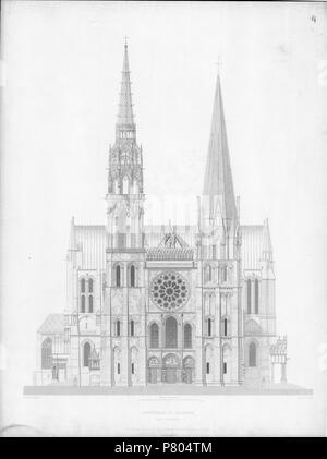 Français: Monographie de la Cathédrale de Chartres. Atlas. Planche n° 4: Façade occidentale - Tiefdruck. Paris, Imprimerie Imperiale, 1867 276 Monografie de la Cathedrale de Chartres - 04 Fassade occidentale - Tiefdruck Stockfoto