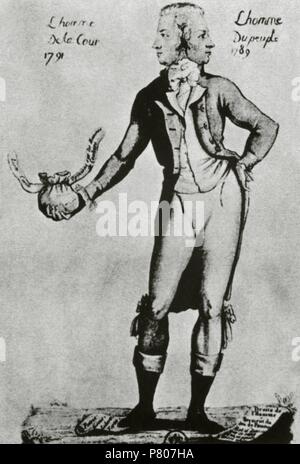 Französische Revolution (1789-1799). Karikatur, die die Mehrdeutigkeit der französischen Politiker Antoine Barnave (1761-1793), Revolutionär in 1789 und die Monarchische im Jahre 1791. Anonym, 18. Stockfoto