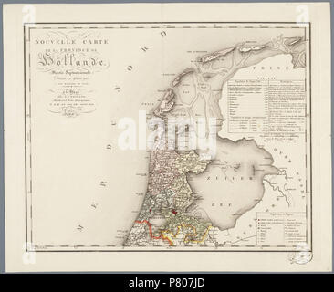 Beschreibung "Nouvelle Carte de la Province de Hollande Septentrionale (nebenkläger.)". Franstalige kaart van Noord-Holland met de Noordzee, de Zuiderzee en de Waddeneilanden. De provincie ist op deze kaart onderverdeeld in vier arrondissementen (Amsterdam, Haarlem, Alkmaar, Hoorn en). Vervaardiger: Baarsel, C. van Catalogusnummer: PR 1005088. 6 April 2016, 16:17 288 Noord-Holland 1818 (25669543553) Stockfoto