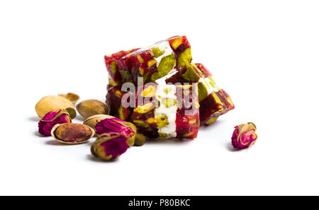 Türkische Köstlichkeiten mit Pistazien und Rose Blume Stockfoto