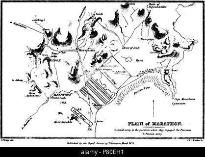 Italiano: Antica mappa dell'area della Battaglia Di Maratona dles Dolomites (Attika, Griechenland). 1839 315 Ebene von Marathon, George Finlay Stockfoto