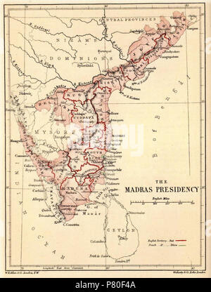 Karte von 'Madras Präsidentschaft von Papst, G. U. (1880) Text - das Buch der indischen Geschichte: Geographische Notizen, genealogischen Tabellen, Prüfungsfragen, London: W. H. Allen&Co. Pp. vii, 574, 16 Karten. Aus persönlichen Kopie gescannt und hochgeladen von Fowler & Fowler "Sprechen" 20:58, 6. März 2009 (UTC). 1880 317 Papst 1880 MadrasPres 2 Stockfoto