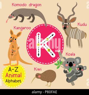 Cute Zoo für Kinder alphabet K schreiben Tracing von funny animal Cartoon für Kinder Englisch Vokabeln lernen Stock Vektor