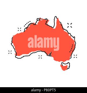 Cartoon Australien Karte Symbol im Comic-stil. Australien Abbildung Piktogramm. Land Geographie Zeichen splash Geschäftskonzept. Stock Vektor