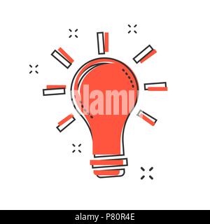Cartoon Lampensymbol im Comic-stil. Glühlampe Idee Abbildung Piktogramm. Lampe Anmeldung splash Geschäftskonzept. Stock Vektor