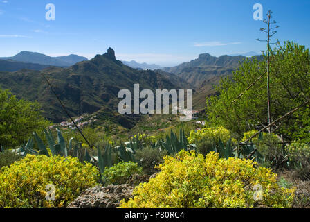 Blick über Tejeda und Roque Bentayga Stockfoto