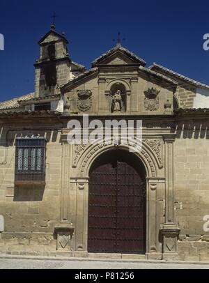 Äußere PORTADA DE LA IGLESIA. Lage: CONVENTO DE SANTA CLARA, UBEDA, Jaen, Spanien. Stockfoto