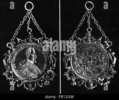 . Englisch: Anhänger mit Medaille von Sigismund III - Vorder- und Rückseite. Polski: Zawieszenie z medalem Zygmunta III - awers ich rewers. ca. 1595 265 Medaille von Sigismund III. Vorder- und Rückseite Stockfoto