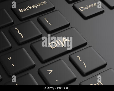 3D-Render Nahaufnahme von Computer Tastatur mit DJIA index". Börse Indizes Konzept. Stockfoto