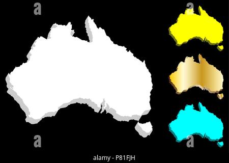 3D-Karte von Australien (Commonwealth von Australien) Kontinent - Weiß, Gold, Blau und Gelb-Vector Illustration Stock Vektor