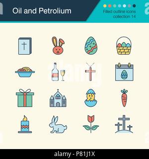 Ostern Symbole. Gefüllte Kontur Design Collection 13. Für die Präsentation, Grafik Design, Mobile, Web Design, Infografiken. Vector Illustration Stock Vektor