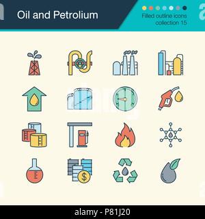 Öl- und Petrolium Symbole. Gefüllte Kontur Design Collection 15. Für die Präsentation, Grafik Design, Mobile, Web Design, Infografiken. Vektor i Stock Vektor