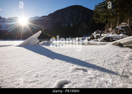 Laghi di Fusine, See fusine, Tarvisio Italien, Lago fusine winter Szene Stockfoto