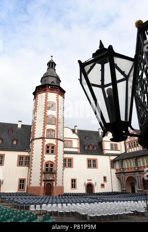 Innenhof und Turm in Weilburg, Schloss. Amorbach, Deutschland Stockfoto