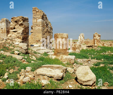 Syrien. Abu Kamal Bezirk, in der Nähe von Salhiye, dura-europos. Antike Stadt, Hellenistische, Parther und Roman. Tempel von Bel. Blick auf die Ruinen. 1. Jahrhundert v. Chr.. Foto vor dem syrischen Bürgerkrieg. Stockfoto