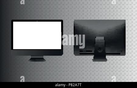 Vektor Illustration realistische persönliche Set professional Desktop Computer, PC. Moderne Flachbildschirm. Zurück Seite Computer Display auf isolierte Stock Vektor