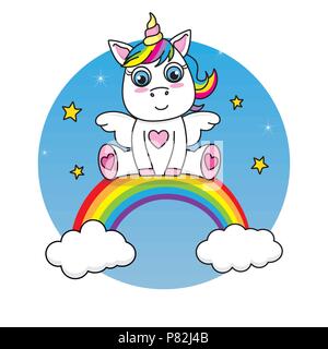 Einhorn auf dem Regenbogen Stock Vektor
