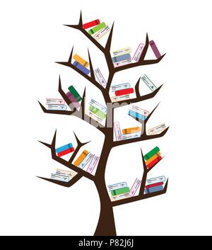 Baum der Erkenntnis. Baum und Bücher Stock Vektor