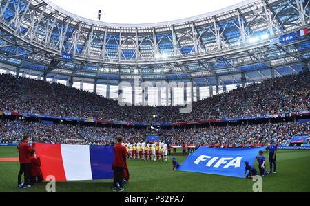 Nischnij Nowgorod, Russland - Juli 06: Allgemeine Ansicht des Stadions während der FIFA WM 2018 Russland Viertel Finale zwischen Uruguay und Frankreich in Nizhny Novgorod Stadion am 6. Juli 2018 in Nischni Nowgorod, Russland. (Foto von Lukasz Laskowski/PressFocus/MB Medien) Stockfoto