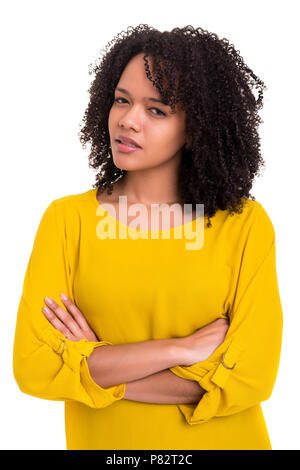 Studio shot eines traurigen afrikanische Frau, über Weiß isoliert Stockfoto