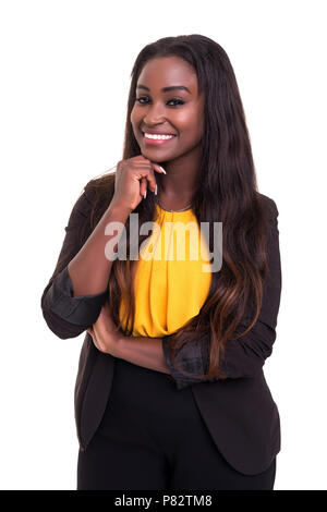 Schönen African Business Frau posiert auf weißem Hintergrund Stockfoto