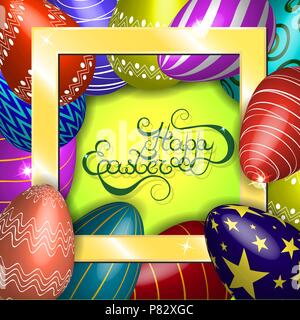 Vector Illustration mit Eiern.. Rahmen. Beschriftung - Frohe Ostern Stock Vektor
