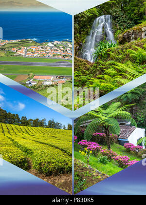 Collage der Azoren Panoramablick auf die Landschaft aus Lagunen Portugal Stockfoto