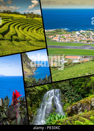 Collage der Azoren Panoramablick auf die Landschaft aus Lagunen Portugal Stockfoto