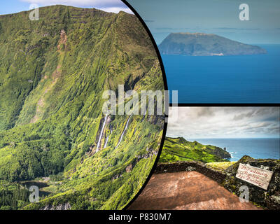 Collage der Azoren Panoramablick auf die Landschaft aus Lagunen Portugal Stockfoto