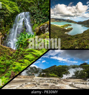 Collage der Azoren Panoramablick auf die Landschaft aus Lagunen Portugal Stockfoto