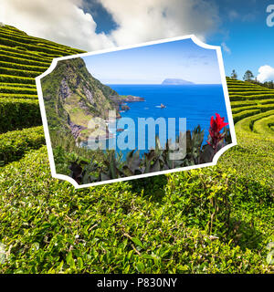 Collage der Azoren Panoramablick auf die Landschaft aus Lagunen Portugal Stockfoto