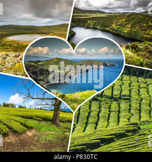 Collage der Azoren Panoramablick auf die Landschaft aus Lagunen Portugal Stockfoto