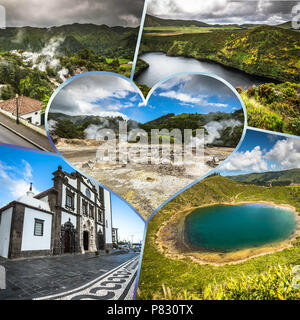 Collage der Azoren Panoramablick auf die Landschaft aus Lagunen Portugal Stockfoto