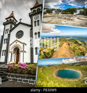 Collage der Azoren Panoramablick auf die Landschaft aus Lagunen Portugal Stockfoto