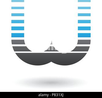 Vector Illustration von blauen und schwarzen Buchstaben W Symbol mit horizontalen Streifen isoliert auf weißem Hintergrund Stock Vektor