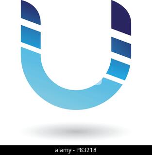 Vector Abbildung: blau gestreiften Schrift in Fettdruck, Symbol für den Buchstaben U isoliert auf weißem Hintergrund Stock Vektor